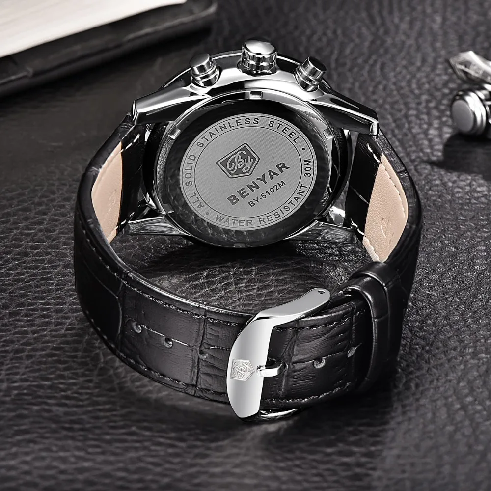BENYAR спортивные мужские часы лучший бренд класса люкс мужские кожаные водонепроницаемые кварцевые военные часы с хронографом мужские часы relogio masculino