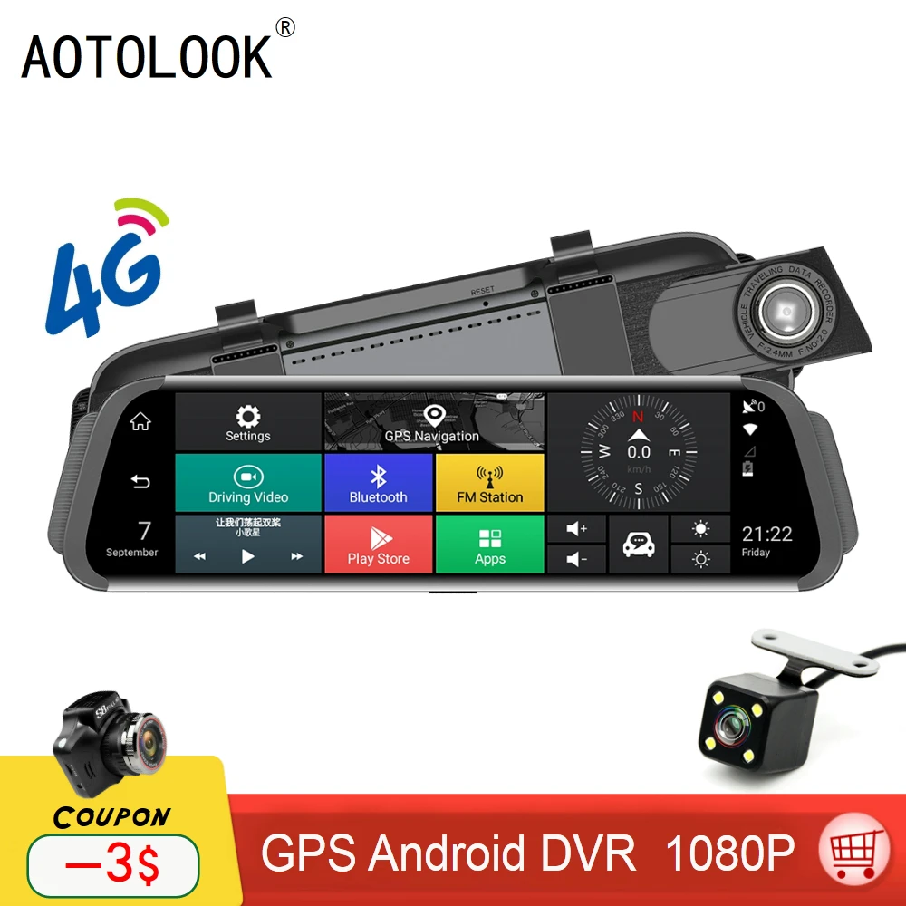 

AOTOLOOK T907 10 Inch GPS Navigator Full HD 1080P Car Dvr Stream RearView Mirror Dash Camera Dual Lens Recording Car Recorder