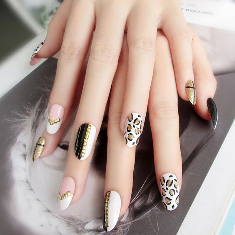 

24PCS Leopard Fake Nail Tips Ballerinas Fashion Printing Press On Flase Nail Tip With Free Glue Acrylic With 2g Glue