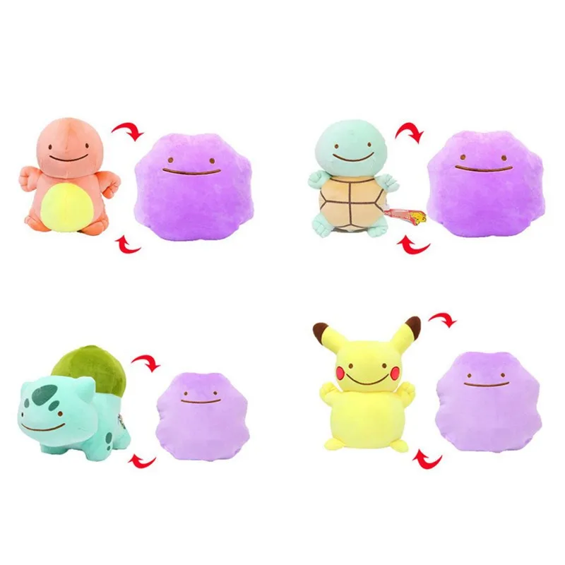 

22cm Japan Anime Stuffed Plush Toys pokemones Bulbasaur Squirtle Double Sided Shape Changeable Kawaii Toys For Children