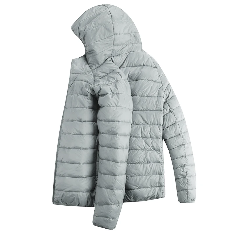 Gray Hooded Осенне-зимняя повседневная ультратонкая куртка мужская теплая пуховая хлопковая парка пальто с капюшоном уличная дышащая куртка-бомбер водонепроницаемые куртки - Цвет: Gray Hooded