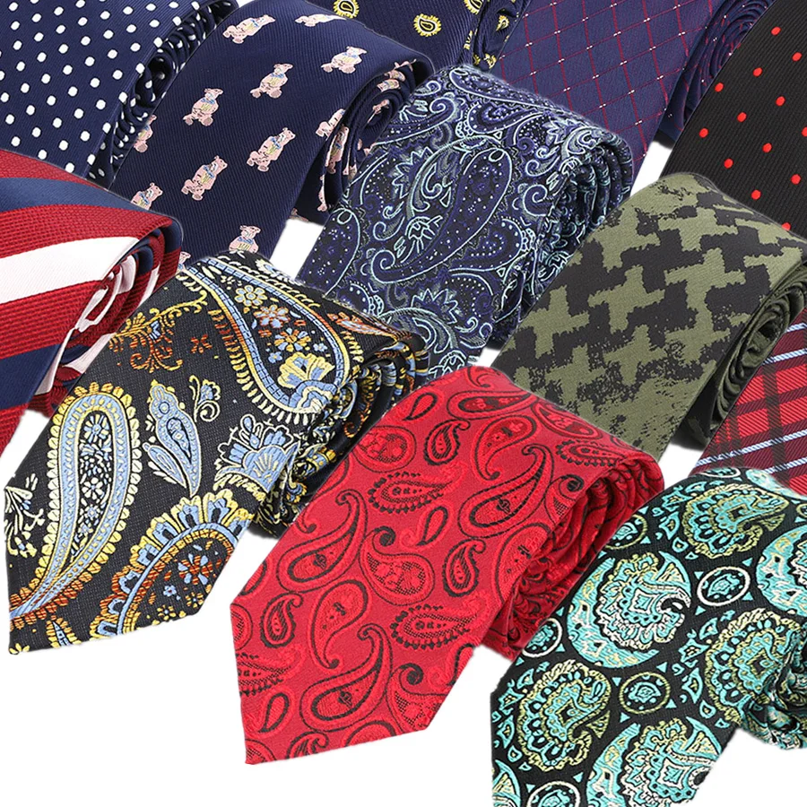 

YISHLINE Factory 7CM Ties Blue Paisley Plaids Cartoon Ties for Men Wedding Party Shirt Bridegroom Long Necktie Polyester Silk