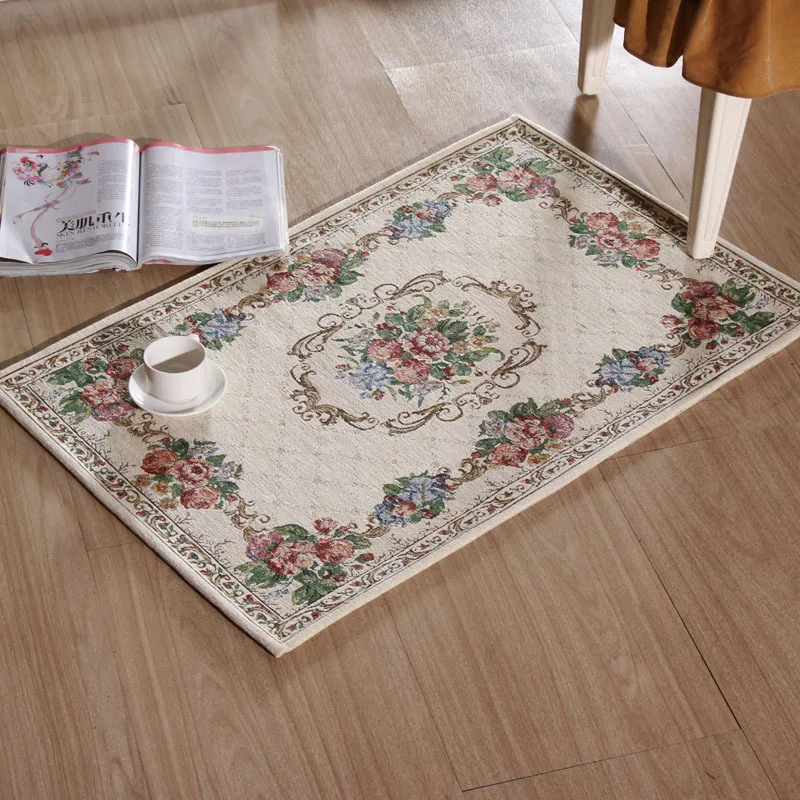 

European Carpets Classical Non-slip Jacquard Carpet for Living Room Sofa Floor Mats Doormat Floral Rugs Bedroom