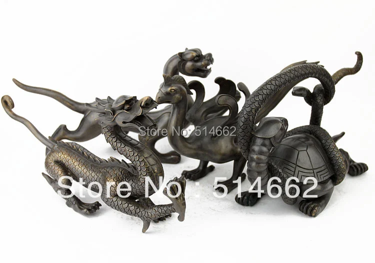 Фэн-шуй четыре латунь Животные скульптуры/дракон, Феникс, черепаха и тигра скульптуры