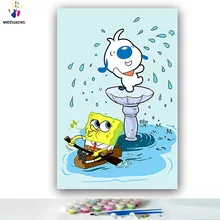 DIY цветные картинки по номерам с цветами желтый прямоугольная губка Картина Рисунок Живопись по номерам Обрамленный дом