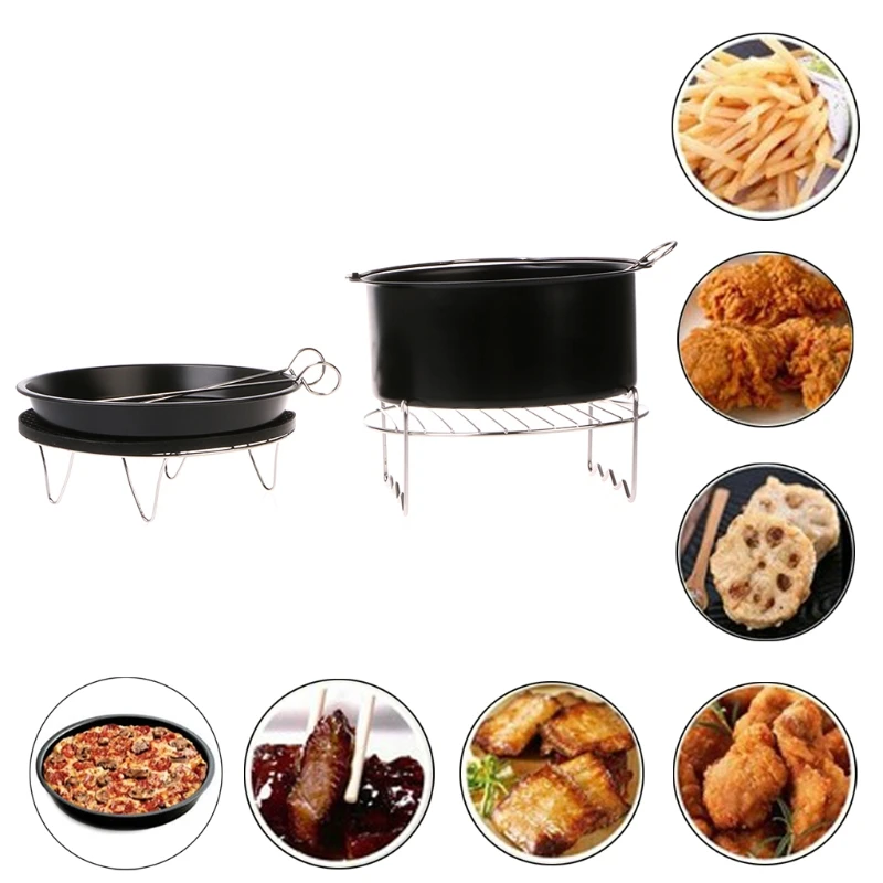 

7Inch Air Fryer Pan Accessory Baking Basket Pizza Plate Grill Pot Multi-function