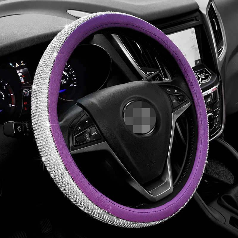 Стразы Хрустальный чехол рулевого колеса автомобиля кожаный руль подходит для