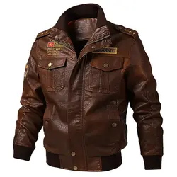 Военный летчик мужские кожаные куртки 6XL плюс Размеры вышивка мотоциклетные кожаные куртки Для мужчин Курточка бомбер пальто весна A618