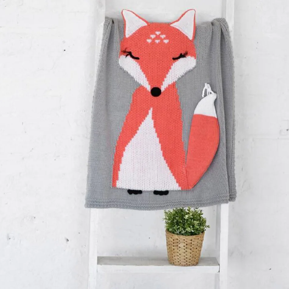 Newborn Baby Blanket Cute Fox Baby Knitted Blanket Newborn Sofa Swaddle