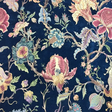 Luxuoso Clássico Flores Jacquard Azul Escuro Bege Cortina Chenille Pano Designer Poltrona Sofá Floral Tecido 280 Centímetros 1 Metro – Lote
