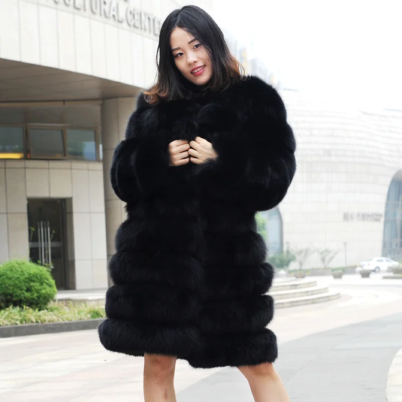 

CX-G-A-266 2017 New Model Real Fox Fur Coat Long Detachable Sleeves