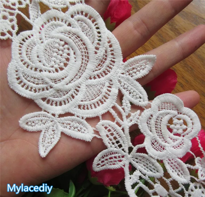 

5 yards White Cotton Rose Flower Handmade 10cm Width Embroidered Fabric Lace Edge Trim Applique Ribbon DIY Sewing Decoration