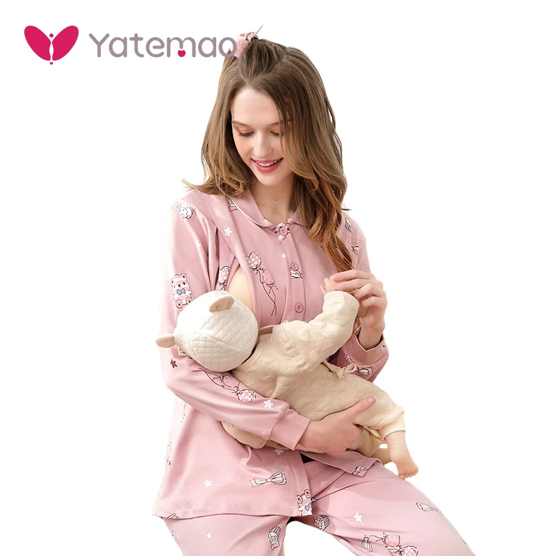 

YATEMAO New Maternity Nursing Pajama Set Pregancy Sleepwear Lounge Women Maternity Clothes Breastfeeding Pyjama Set Long Sleeve