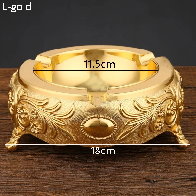 L gold Европейское блестящее золотистое, серебристое покрытие белый синий эмалированный цветок ветка с листьями дизайн 11, 14, 18 см круглая пепельница из цинкового сплава - Цвет: L gold