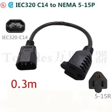 IEC320 C14 штекер для Nema 5-15R Женский удлинитель питания шнур C14 для US 5-15R адаптер PDU UPS кабель Шнур 0,3 м/1 фут CE