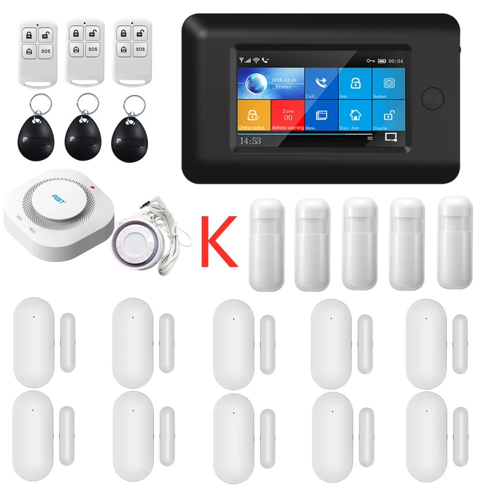 

Free shipping 433MHz All Touch color Screen Wireless WIFI GSM GPRS RFID card Burglar Alarm System Smart Home Security