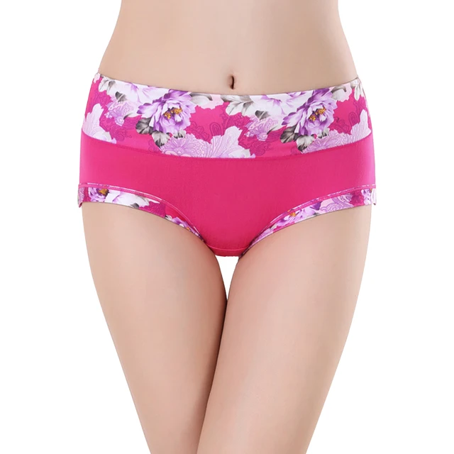 Women Underwear Flower Printed Briefs Milk Silk Seamless Panties