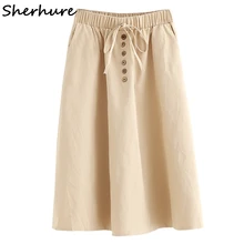 Sherhure, Стрейчевые женские хлопковые юбки с высокой талией, с карманом, миди, бохо, женская летняя трапециевидная юбка, Faldas Jupe Femme Saia