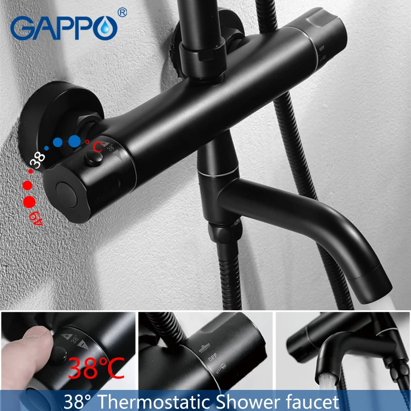 GAPPO Shower Faucets black Concealed shower mixer taps rainfall shower set waterfall bathroom rain mixers faucet
