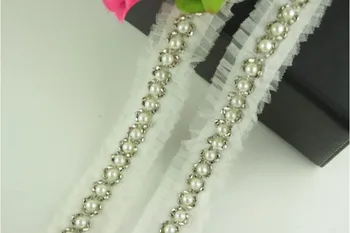 

2 Yard white Beautiful Lace and Pearl Beaded Trim Ribbon For Sewing Wedding Decoration