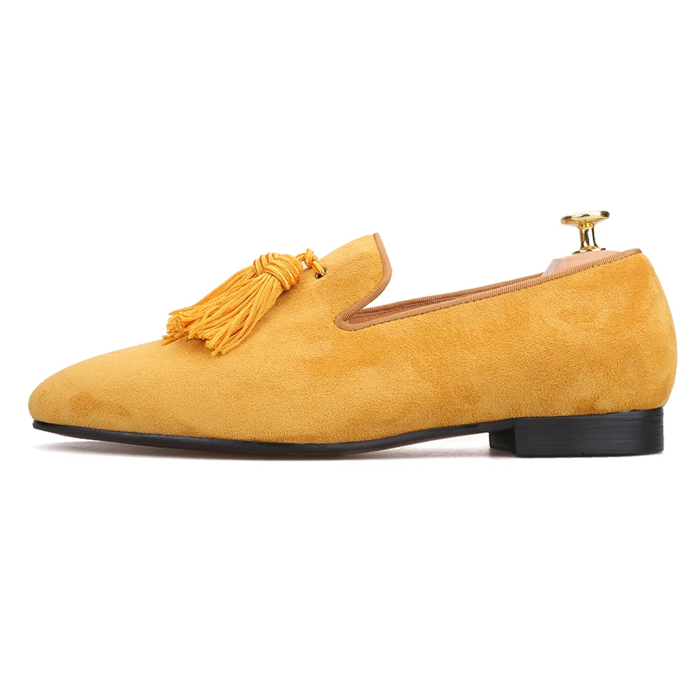 Piergitar 2019 Colorful matching tassel men suede shoes Party and Wedding Men's loafers handmade men smoking slippers plus size