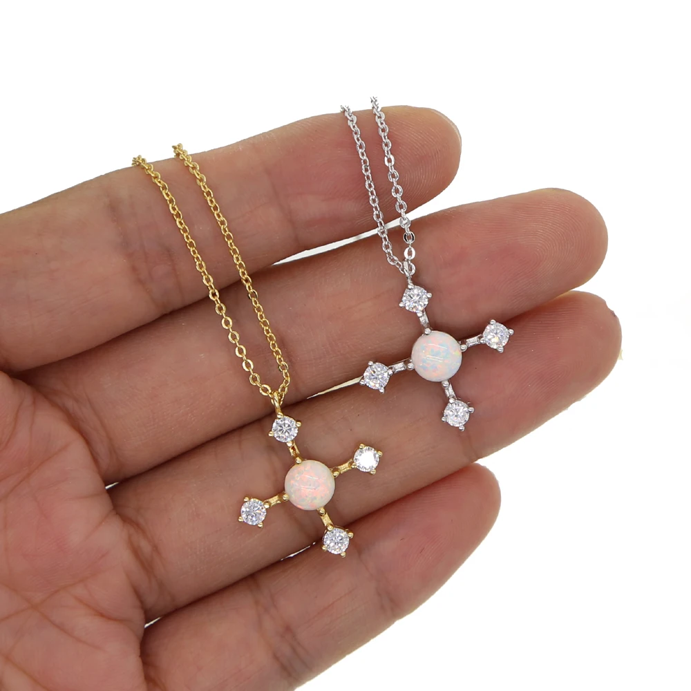 

2018 new arrive Gold Filled Cross Pendant Women Heart White Fire Opal cz Necklace Fashion delicate simple hot fashion Jewelry