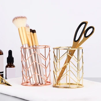 

Nordic Gold Wrought Iron Storage Basket Rose Gold Office Multifunctional Desktop Simple Tableware Storage Pen Holder 8x10cm