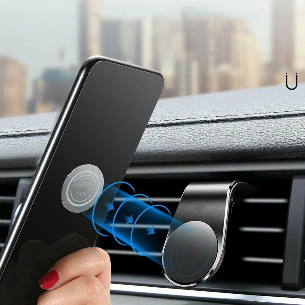 L Shape Clip Air Vent Mount Magnetic Car Phone Holder for Cell Phone GPS Black Holder Stand Magnet Support Car Phone Holder