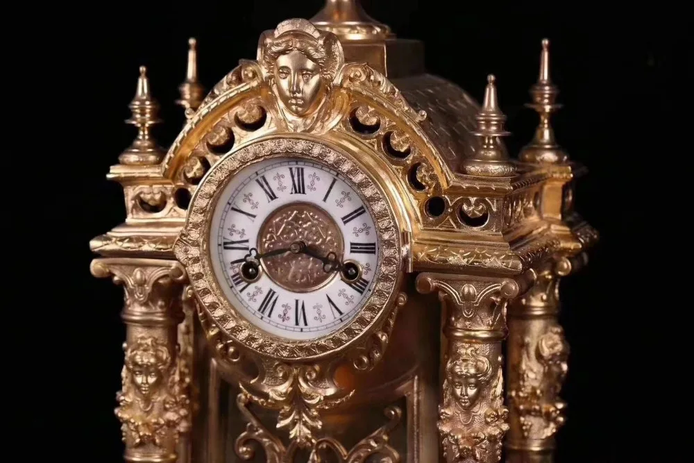 75 cm Europe retro Bronze gild building Mechanical Swing Table Clock timepiece