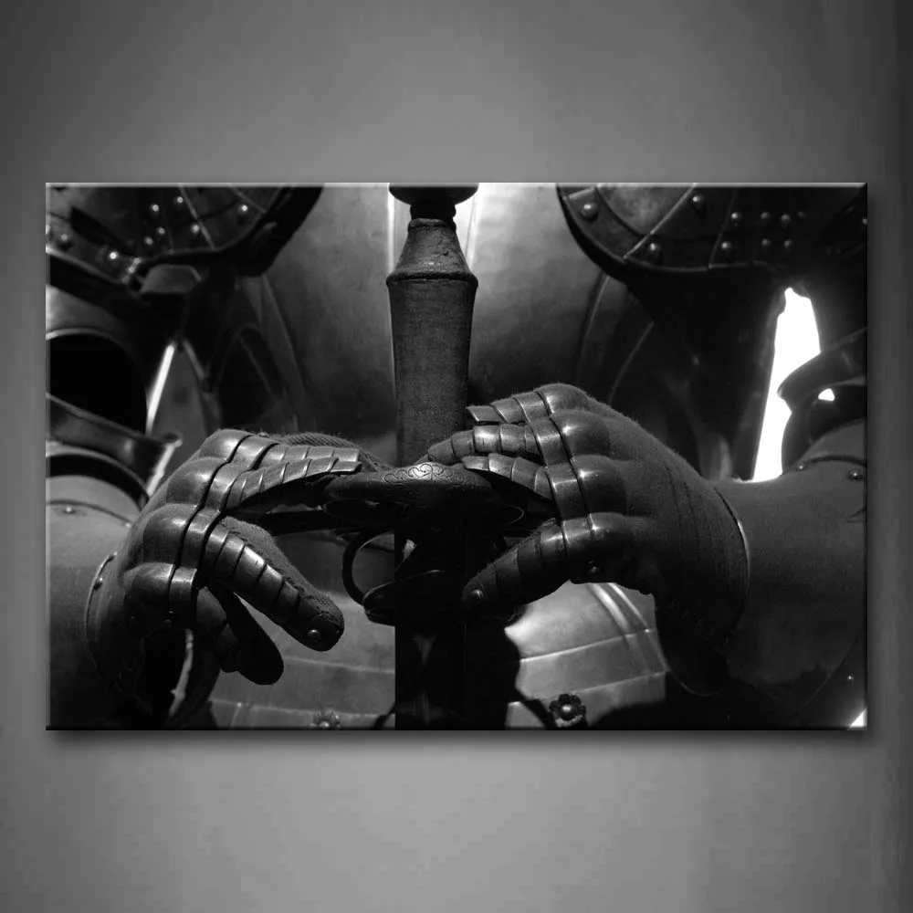 

Framed Wall Art Pictures Man Armor Sword Canvas Print City Modern Posters With Wooden Frames For Home Living Room Decor