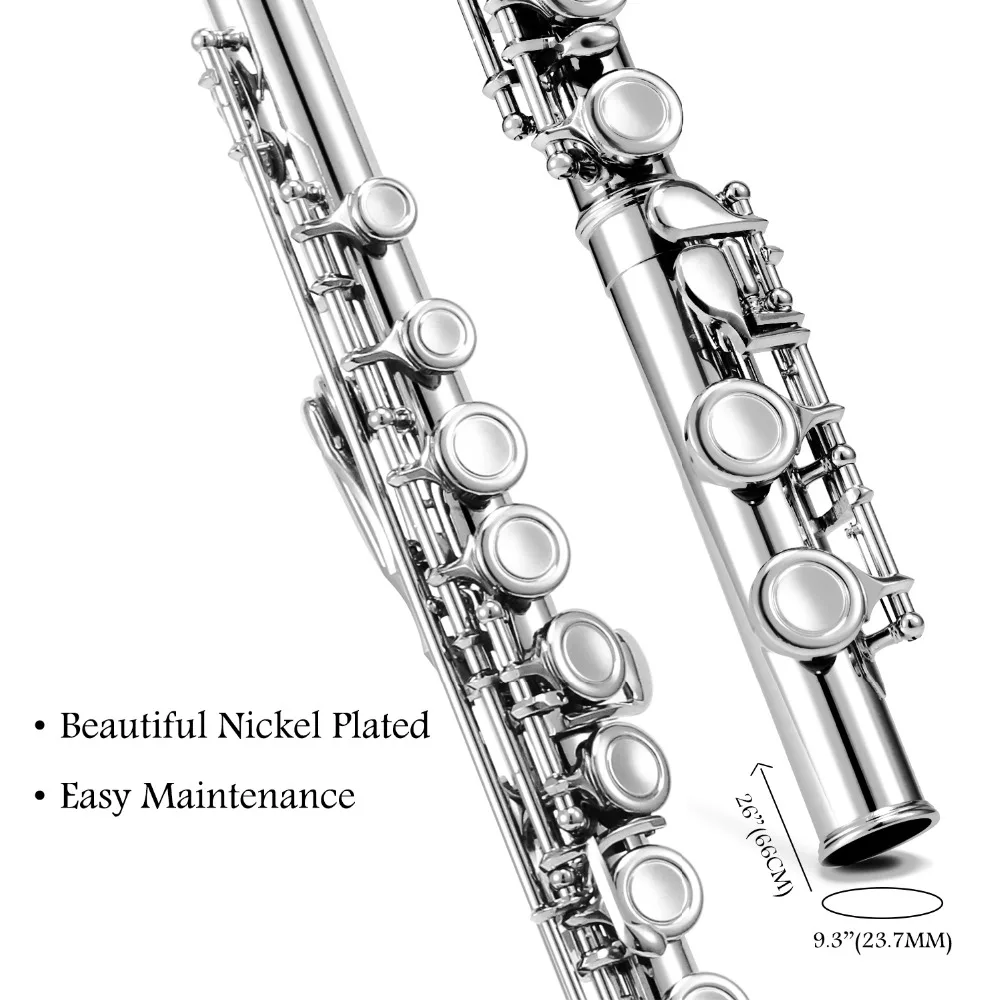 Online Eastar EFL 1 agujero C flautas 16 clave níquel principiante set de flauta con estuche G clave dividir E clave instrumento musical