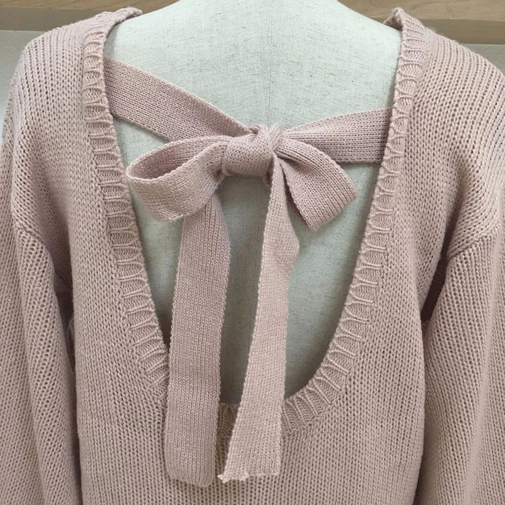 Women Pullover Sweaters o-neck Back Lace Up Top Femme 2018 Autumn New Arrival Jumper Female pulover feminino Winter jumper Sweaters