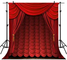 Capisco Dark Red Curtain Wooden Floor Stage Baby Children Photography Backgrounds Vinyl Custom Camera Backdrops For