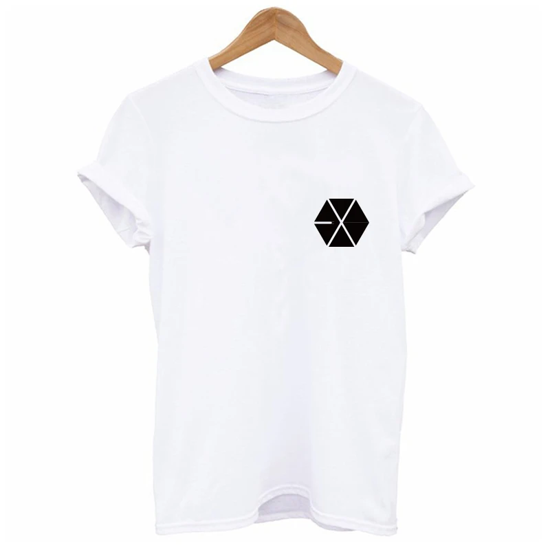 Harajuku EXO летняя футболка женская повседневная женская короткая футболка женская одежда футболки женские топы tumblr черный/белый - Цвет: white