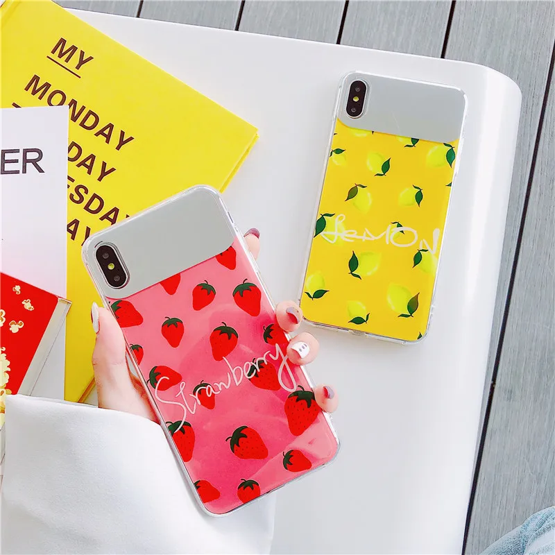 

Luxury Mirror Phone Case For iPhone 6s 7 XS Max Lemon strawberry Soft Silicone Cover For iPhone 6 9 Cases iPhone 7 8 Plus XS Xr