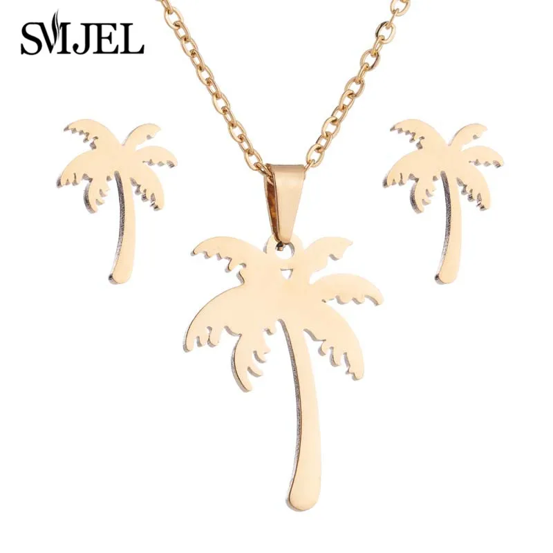 

SMJEL Simple Women Coconut Tree Necklaces for Women Gold Color Jewelry bijoux Summer Tree Plant Charm Necklace Wholesale