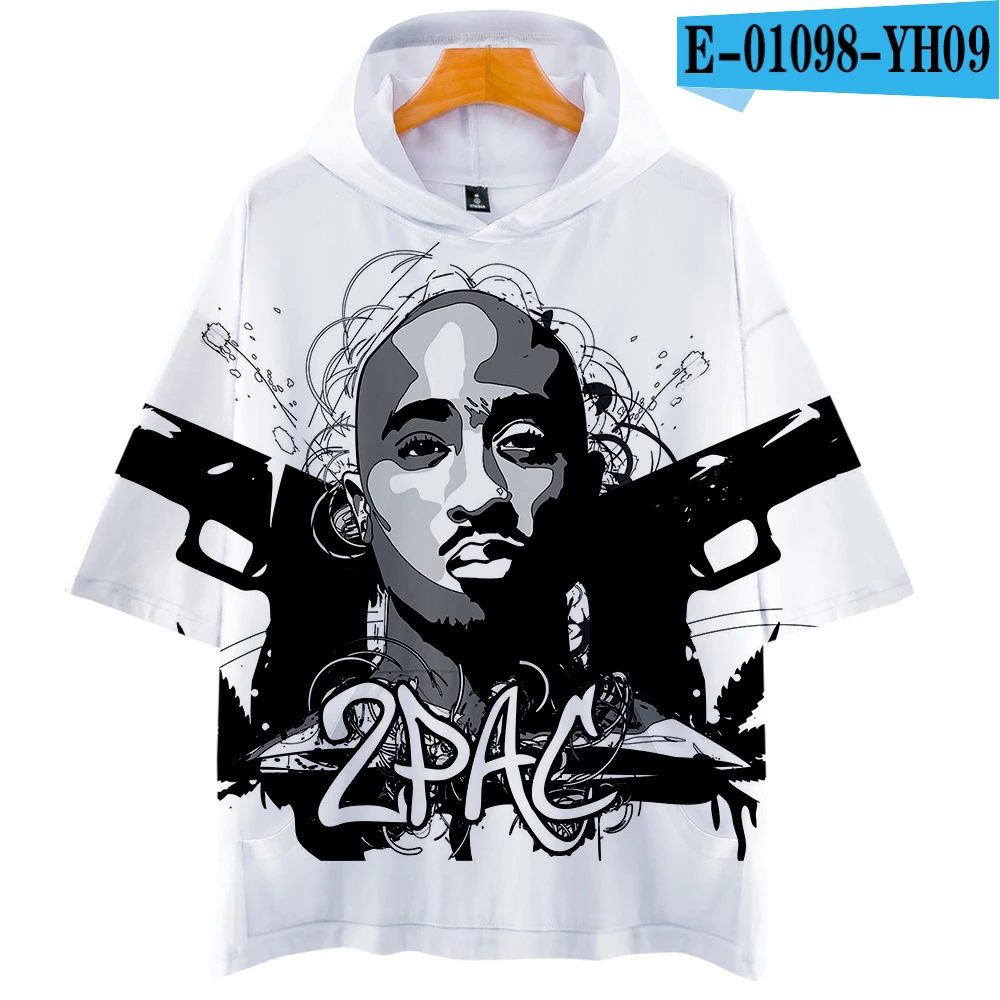 LUCKYFRIDAY 2Pac Rapper мужские футболки 3D Повседневная летняя модная футболка с коротким рукавом и капюшоном Harajuku уличная одежда в стиле хип-хоп - Цвет: one