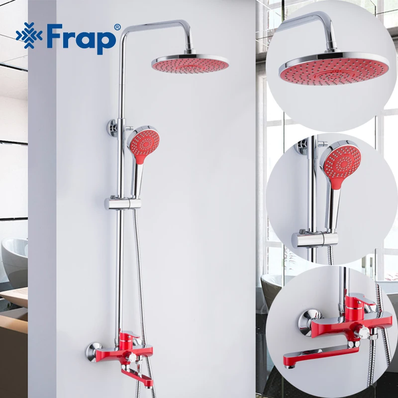 

Frap new 1set red Bathroom bathtub Shower Set Brass Chrome Wall Mounted Shower Faucet Water bath shower system Tap F2443