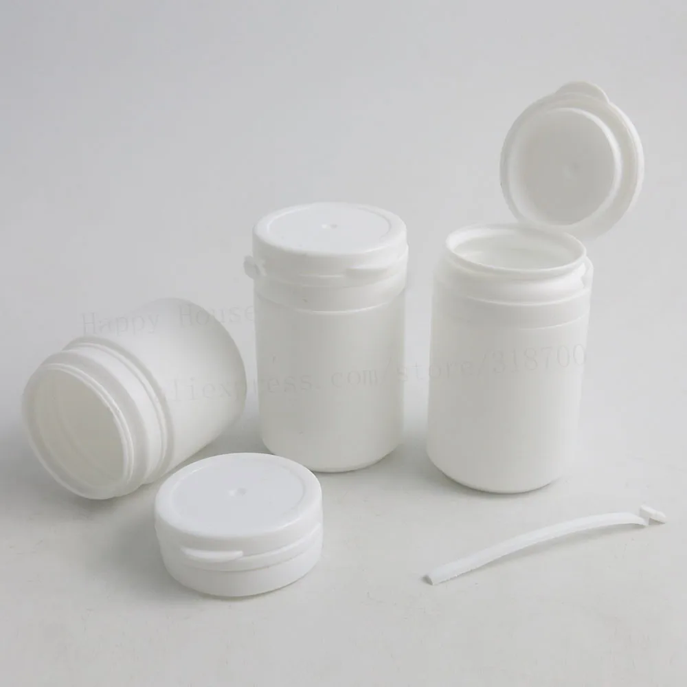 최고 품질 100/lot 50ml 70ml HDPE 단단한 흰색 알약 병 하드 w/찢는 캡 플라스틱 의료용 경첩 상단 의료용 병