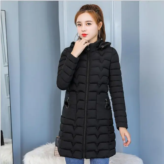 Женская зимняя куртка с капюшоном, Женское пальто размера плюс 6XL, Длинная тонкая парка, верхняя одежда для женщин, Jaquata Feminina Inverno G153 - Цвет: Черный