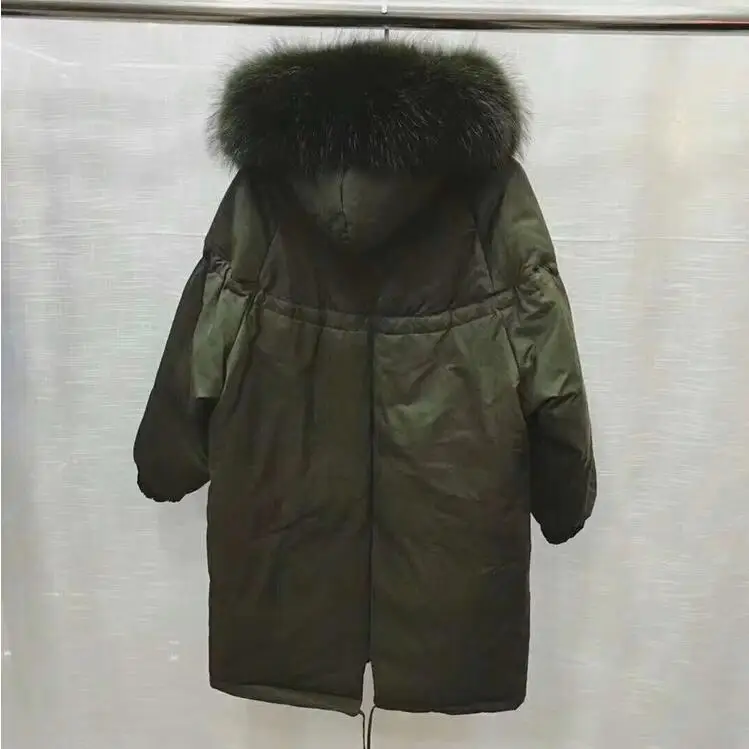 Большой натуральный мех енота воротник с капюшоном пальто для женщин белая утка вниз куртка шнурок Женская Зимняя парка