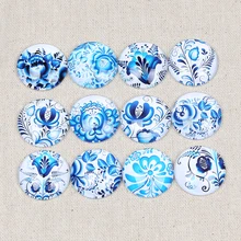Onwear микс синий керамический цветок фото стеклянный кабошон для кулона 12 мм 14 мм 20 мм 25 мм Круглый купол diy ювелирных изделий