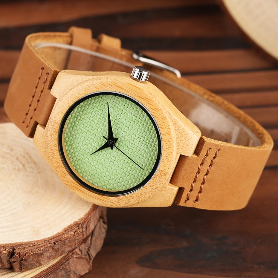 Fresh GreenBeige Nylon Dial Women's Novel Bamboo Analog Watch Minimalism Wood Female Genuine Leather Clock Reloj de madera 2017 2018 Christmas Gifts for Women Girls (9)