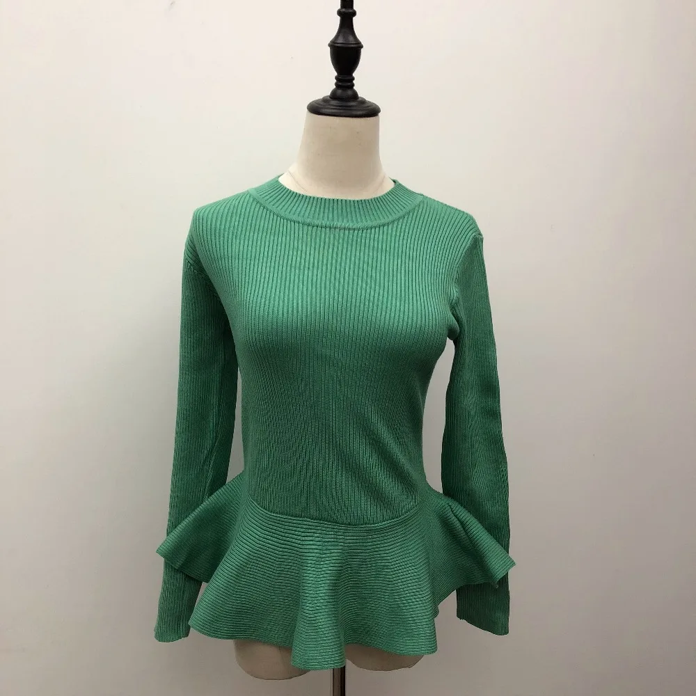 New Design Green Pullovers Women Sweater Solid Casual Elastic O neck