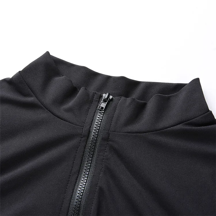 Black Sexy Bodycon Jumpsuit Romper Long Sleeve Bodysuit Women Zipper V Neck Jumpsuit Elegant Full Length Polyester