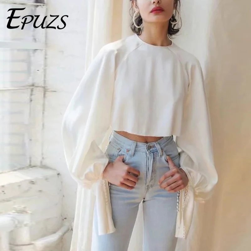 

Vintage Long sleeve crop top women Summer womens tops and blouses Streetwear korean white shirt women 2019