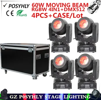 

4pcs/ RGBW 4IN1 60W beam lights+Flight Case dmx512 led spotlight moving head lights professional dj equipment