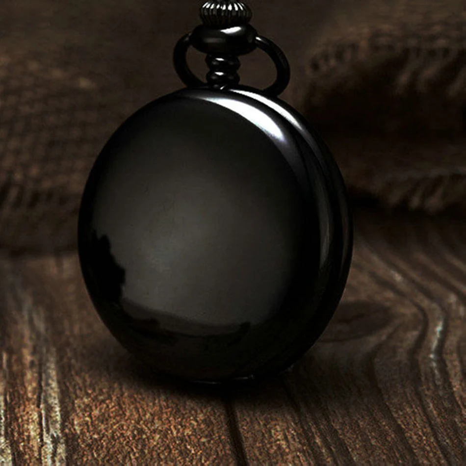 YISUYA Men Pocket Watches Black Smooth Dial Stylish Quartz Fob Clock with Chain Women Dress Pendant Valentine Gift  (9)