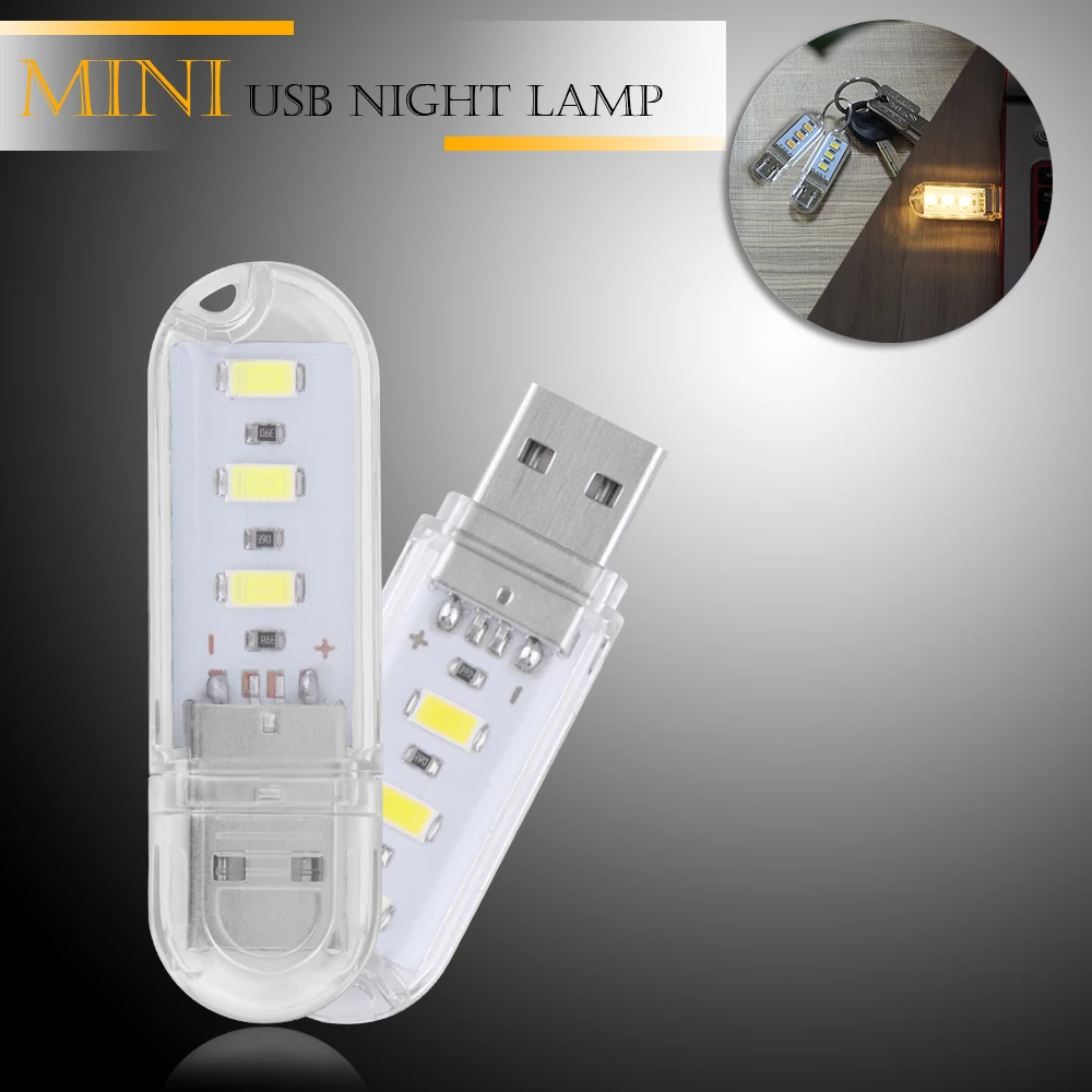 Мини 3-светодиодный USB светильник Ночной светильник наружный походный светильник SMD 5730 для ПК настольного ноутбука для чтения power Bank