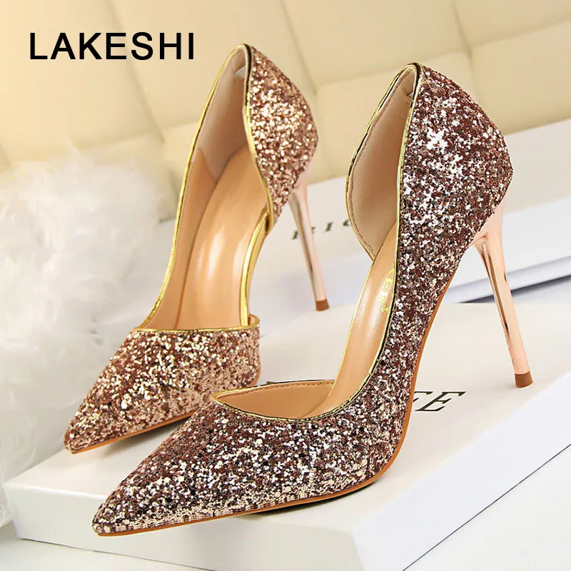 

LAKESHI Women Pumps Sexy Women Shoes Heels Bling Pointed Toe Summer Pumps Shoes High Heels